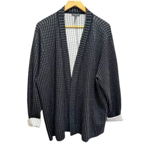 Eileen Fisher Black White Strip Silk Organic Cotton Open Front Cardigan Size 3X - Picture 3 of 12